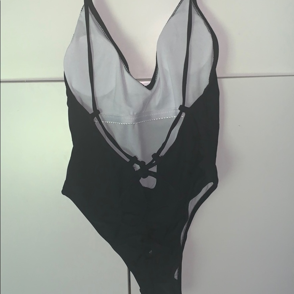 Black one piece bathing suit ruched bottom - Picture 2 of 3
